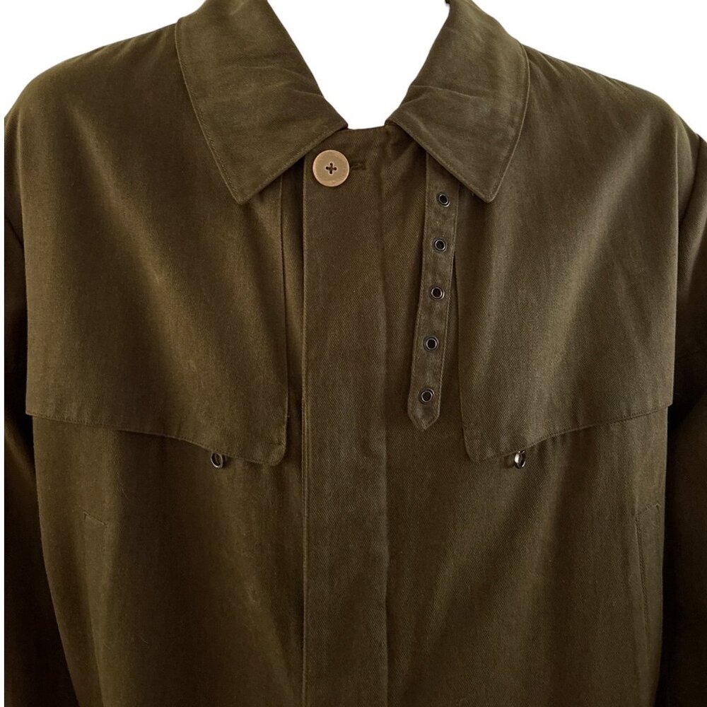 Vintage Holland & Holland Trench Coat XXL Made in France Olive Drab Wool Lined - Picture 7 of 16
